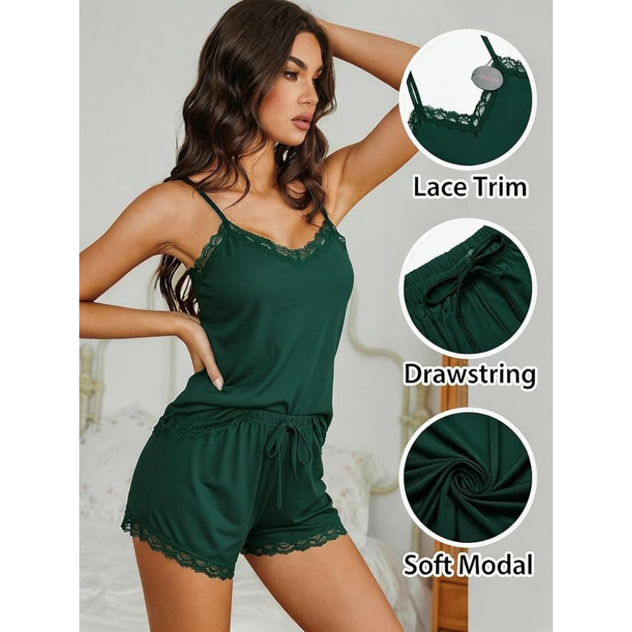 Damen-Pyjama-Set aus modalem Cami mit Spitzenbesatz